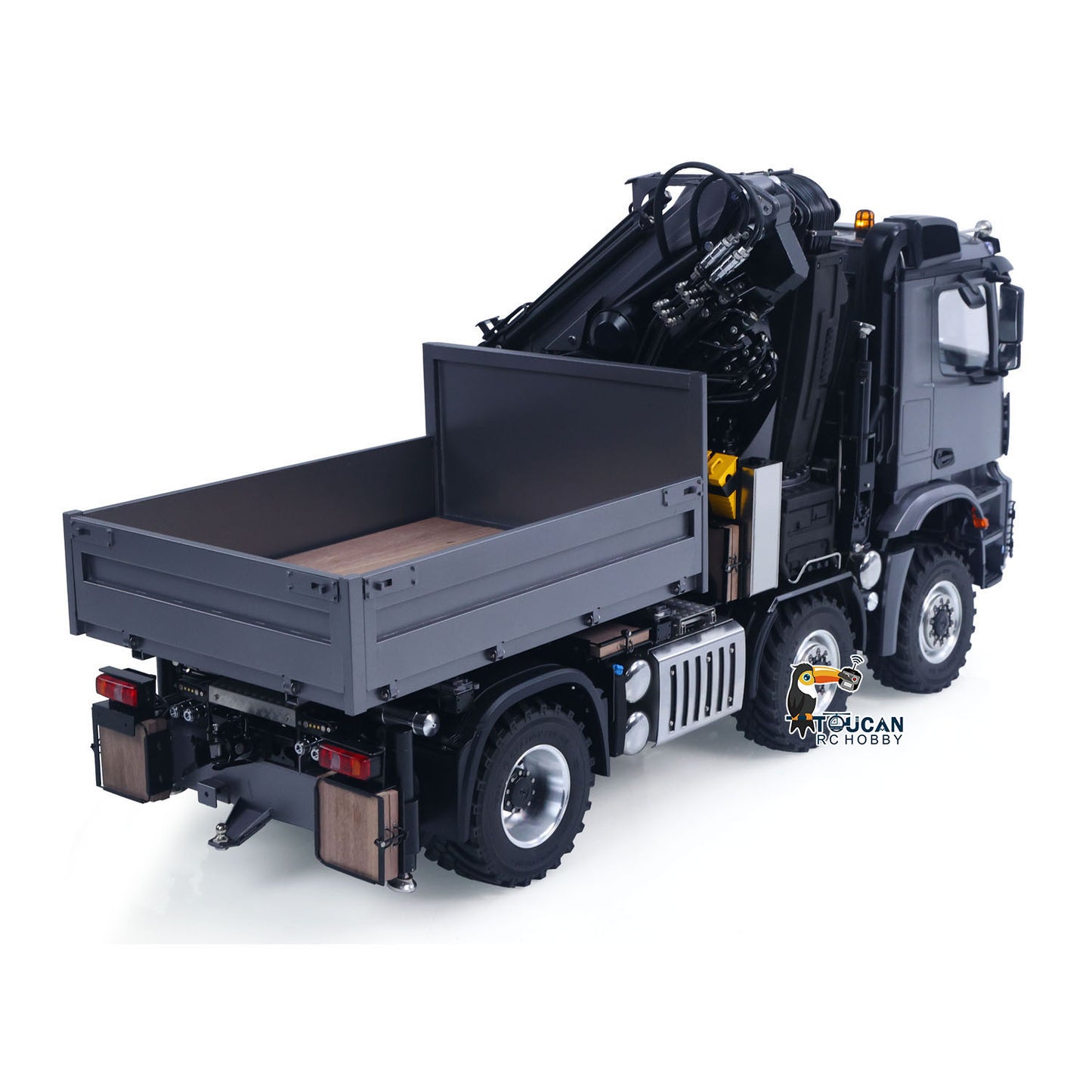 Functional farm work 6x6 RC tractor equipped with integrated lifting crane attachment
