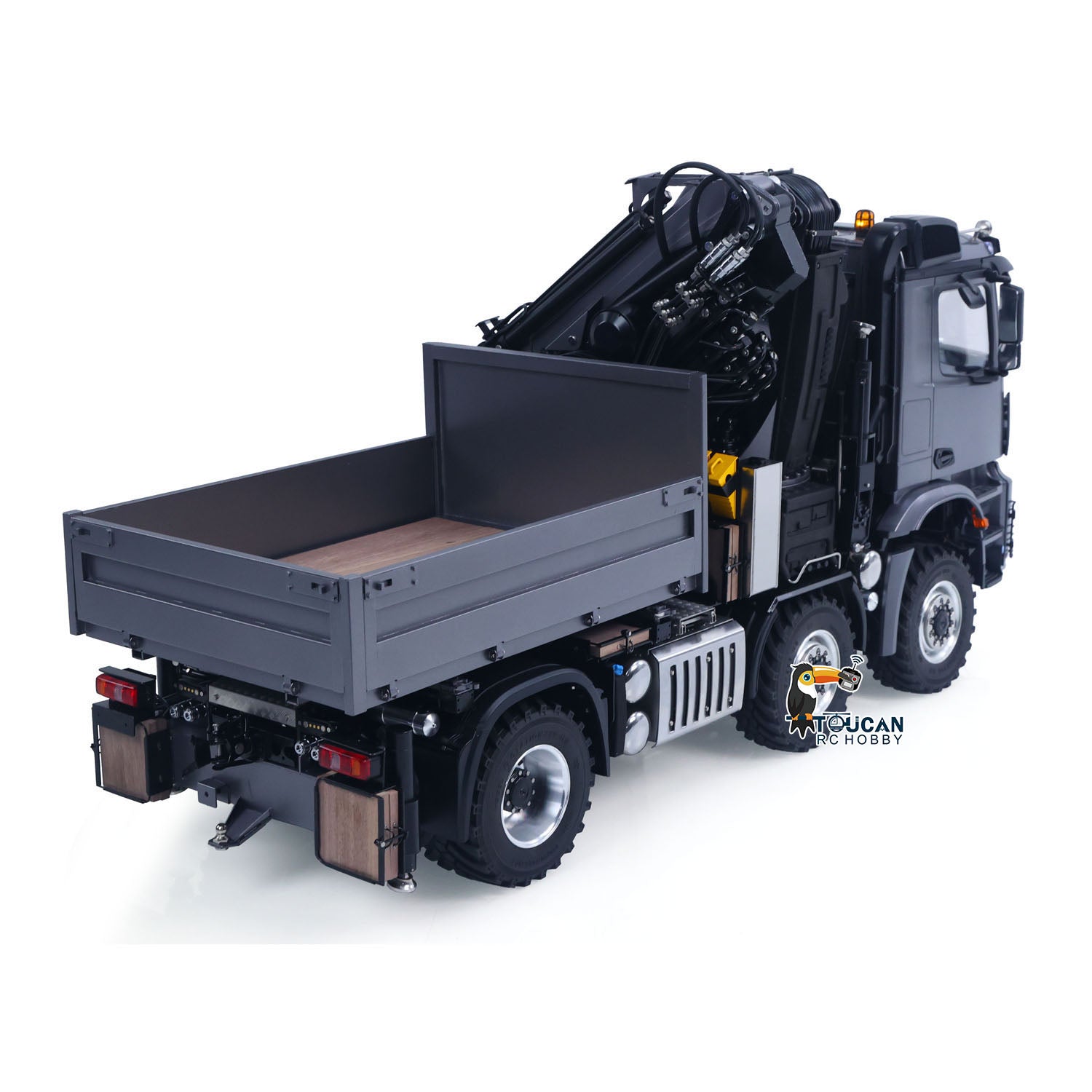 Functional farm work 6x6 RC tractor equipped with integrated lifting crane attachment
