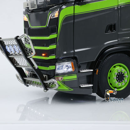 Industrial high simulation RC logging truck set tractor crane and green triaxle trailer
