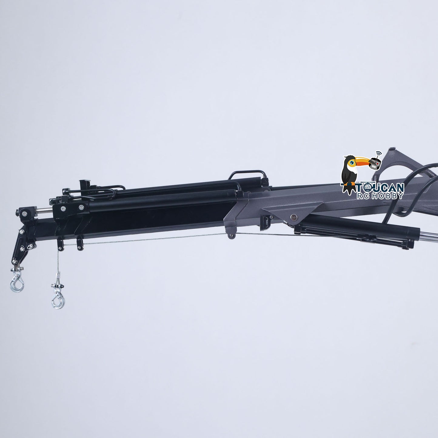 Multifunctional 6x6 RC tractor with lifting crane fly jib and detachable transport bucket
