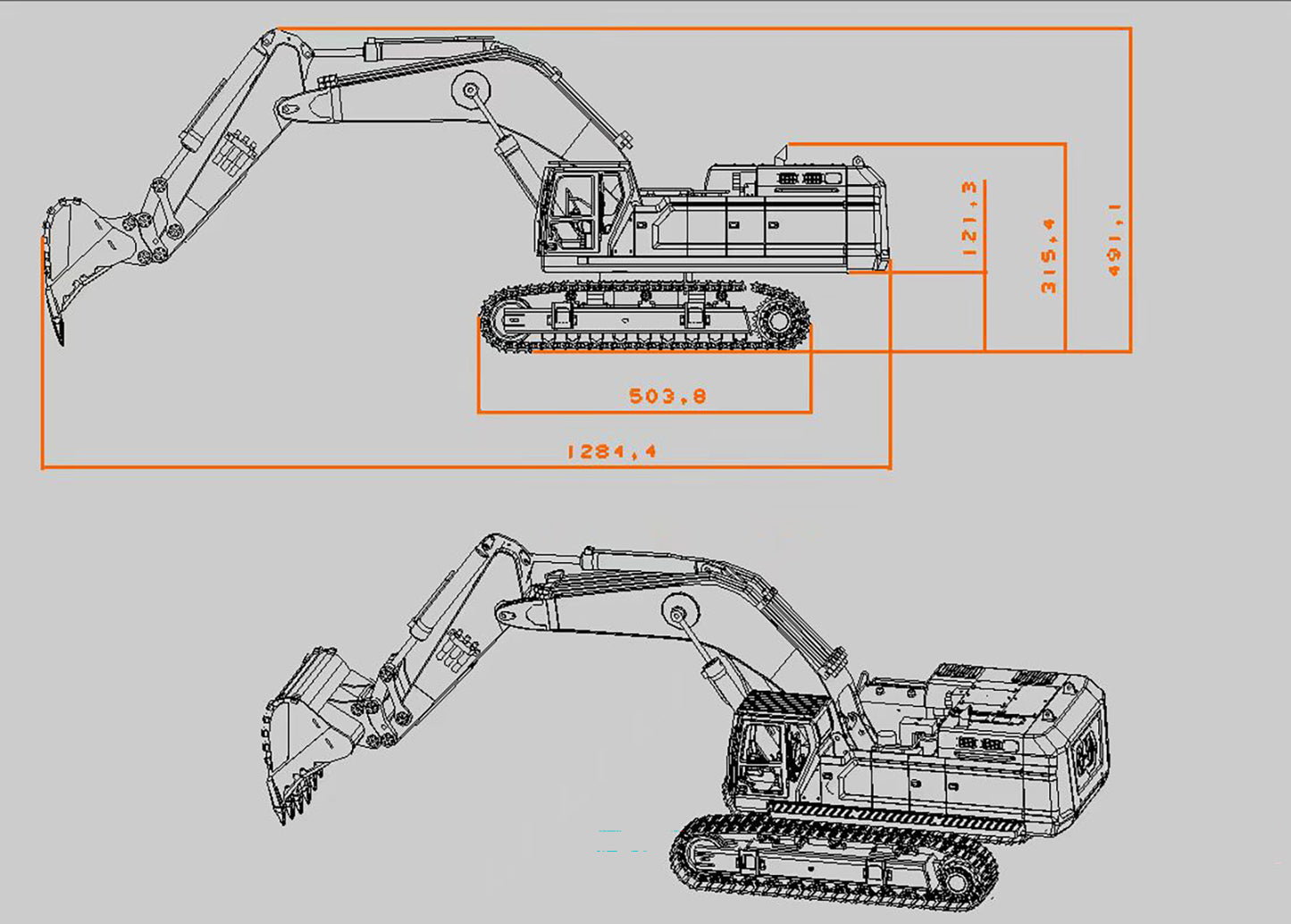 1/12 scale all metal dual pump hydraulic professional RC excavator
