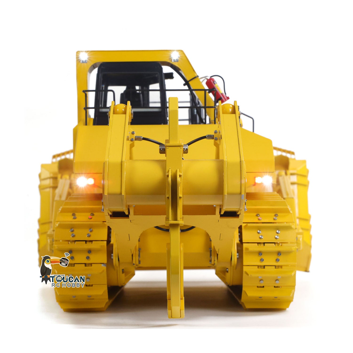 finished painted metal hydraulic bulldozer overall exterior shot
