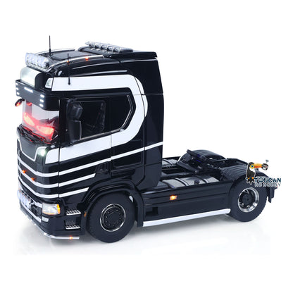 Finished assembled RC truck black and white stripe appearance
