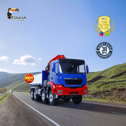 8X8 remote control three way dump truck with chassis mounted crane simulation engineering vehicle
