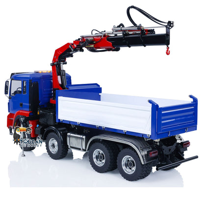 8X8 RC three way tipper truck with two speed gearbox chassis mounted crane system
