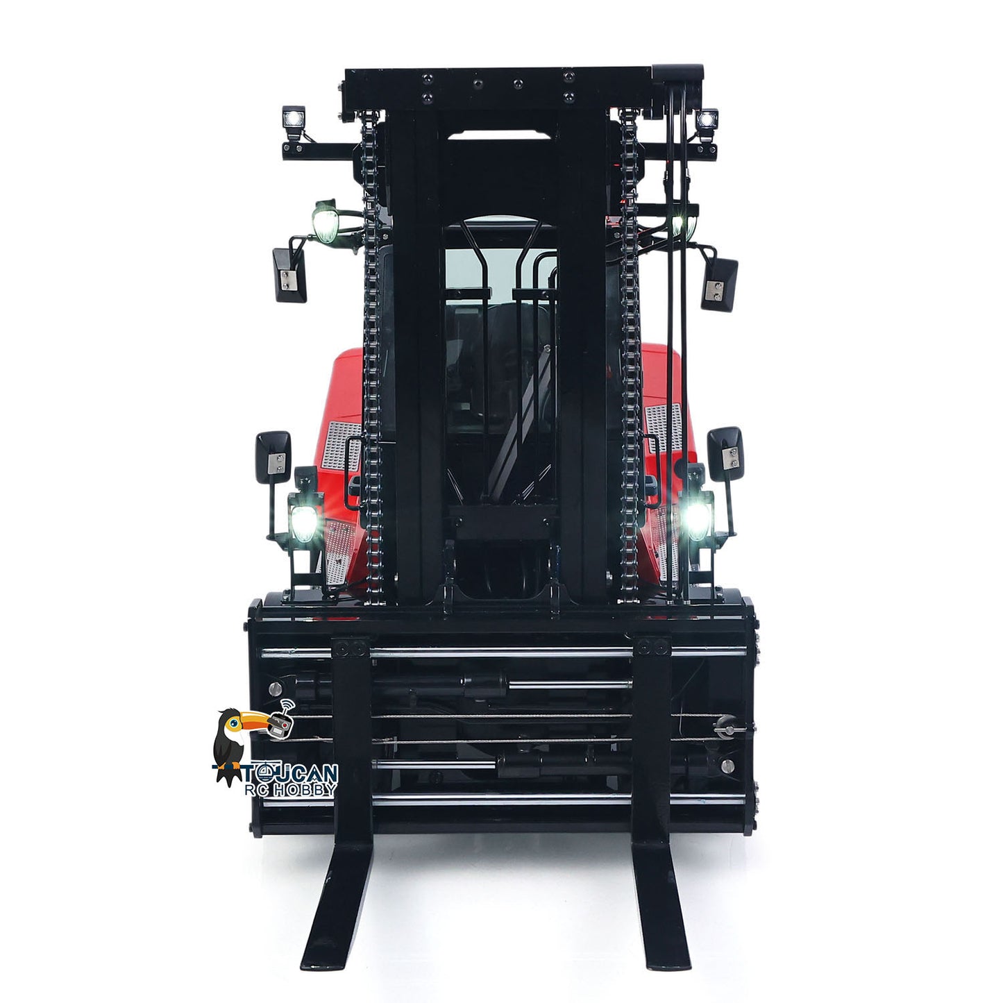 Red metal 4X2 front drive RC hydraulic forklift model toy
