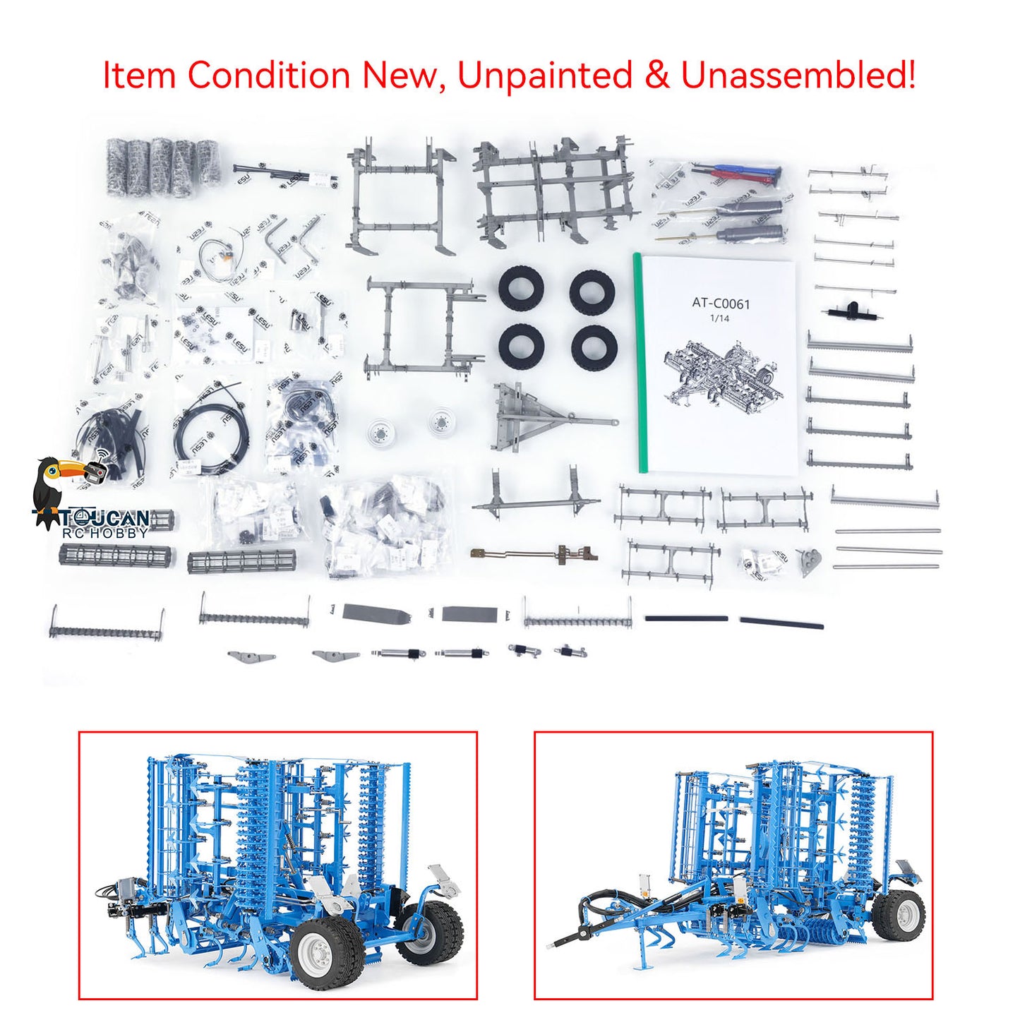 realistic rc agricultural model aoue‑1050 tractor matched with k500 plowing seeding equipment
