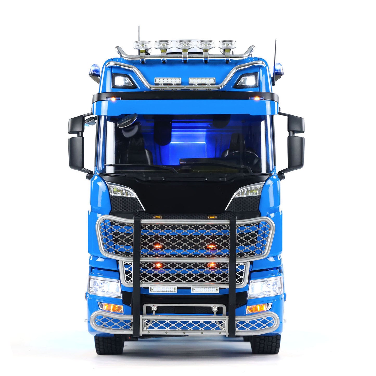 Blue grey V shape pattern finished spray paint truck cab
