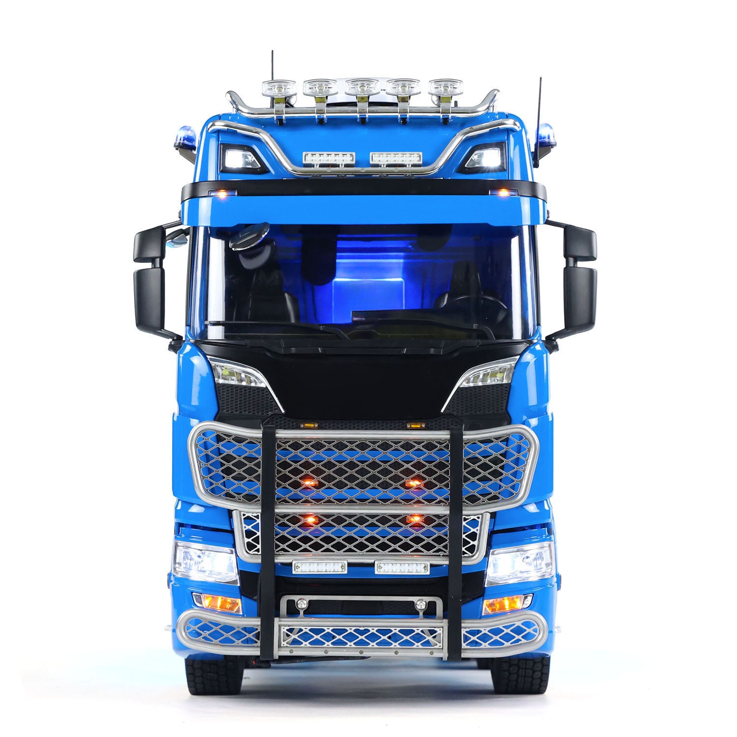 Blue grey V shape pattern finished spray paint truck cab
