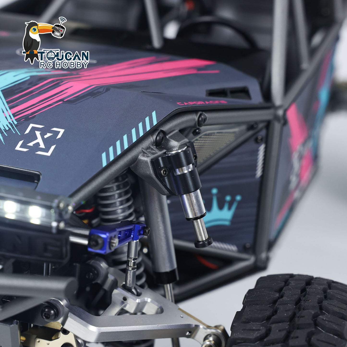 Complete rc model car assembled with motor esc and servo accessories
