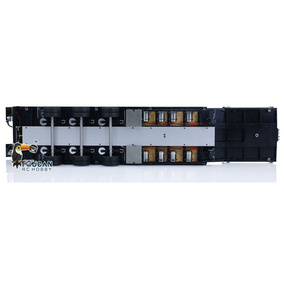 Radio controlled flatbed trailer with motor driven electric support legs

