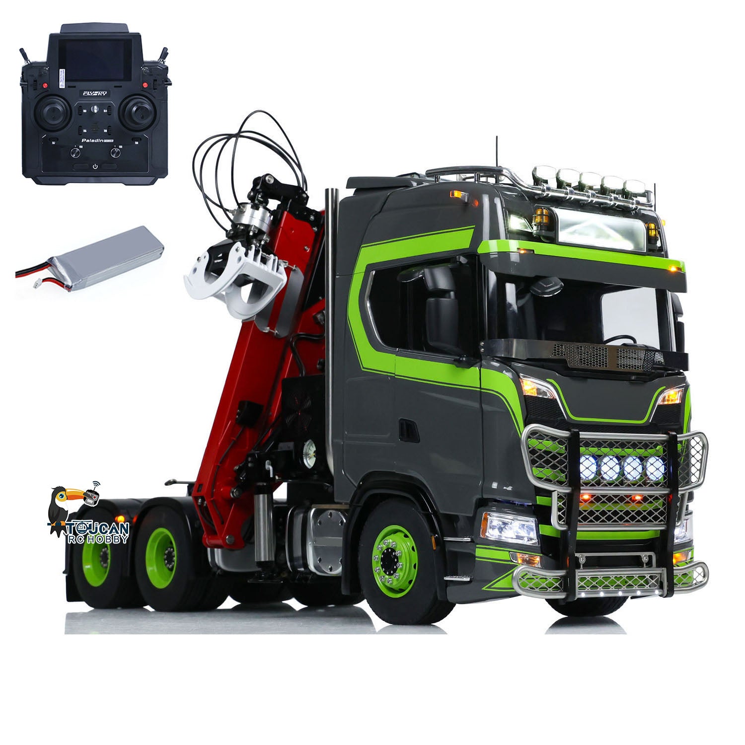 RC logging tractor truck built with simulation smoke light and sound effect modules
