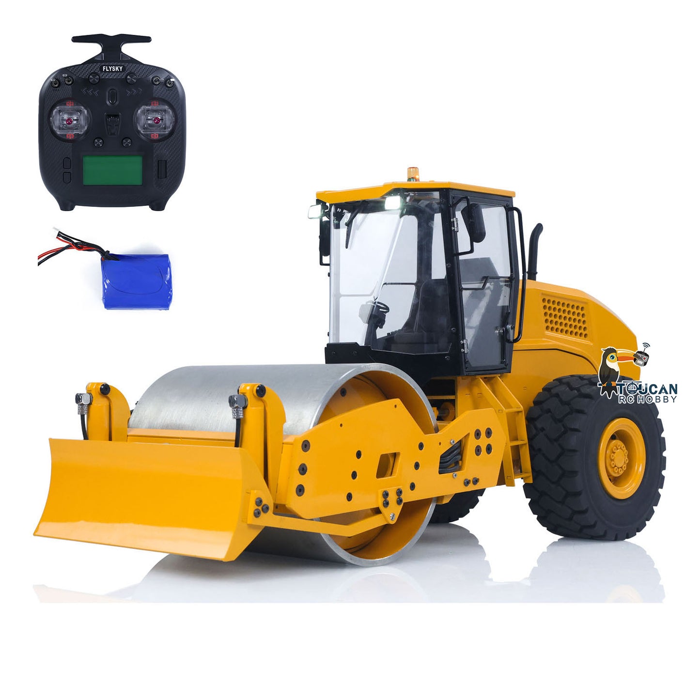 Metal remote control hydraulic road roller equipped with front shovel
