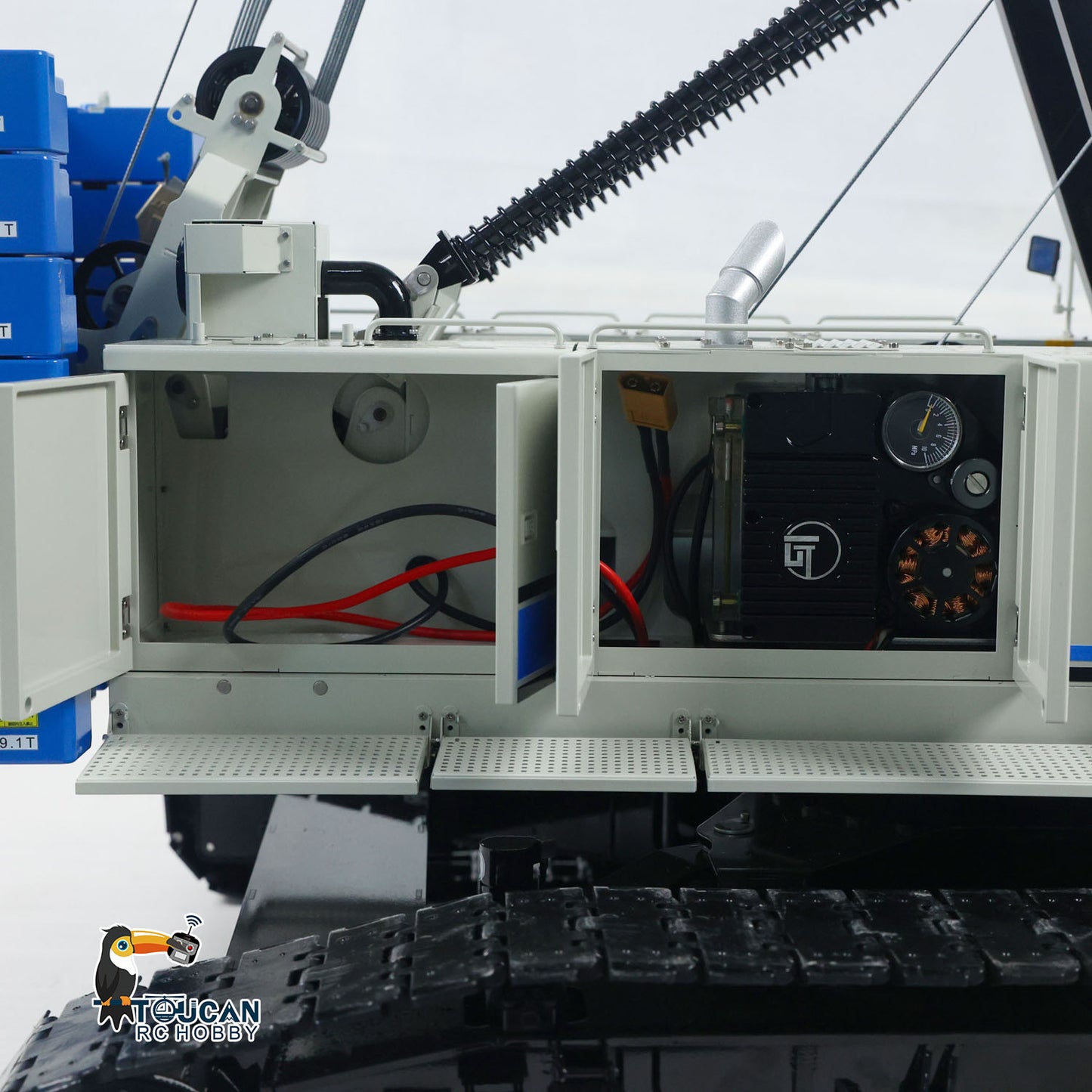 prebuilt factory painted blue white 1to14 hydraulic truss construction crawler crane finished rc model
