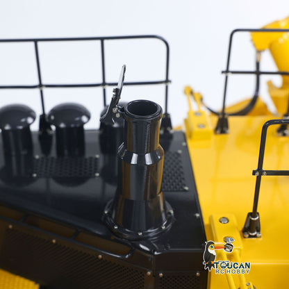yellow black metal body rc bulldozer side perspective view
