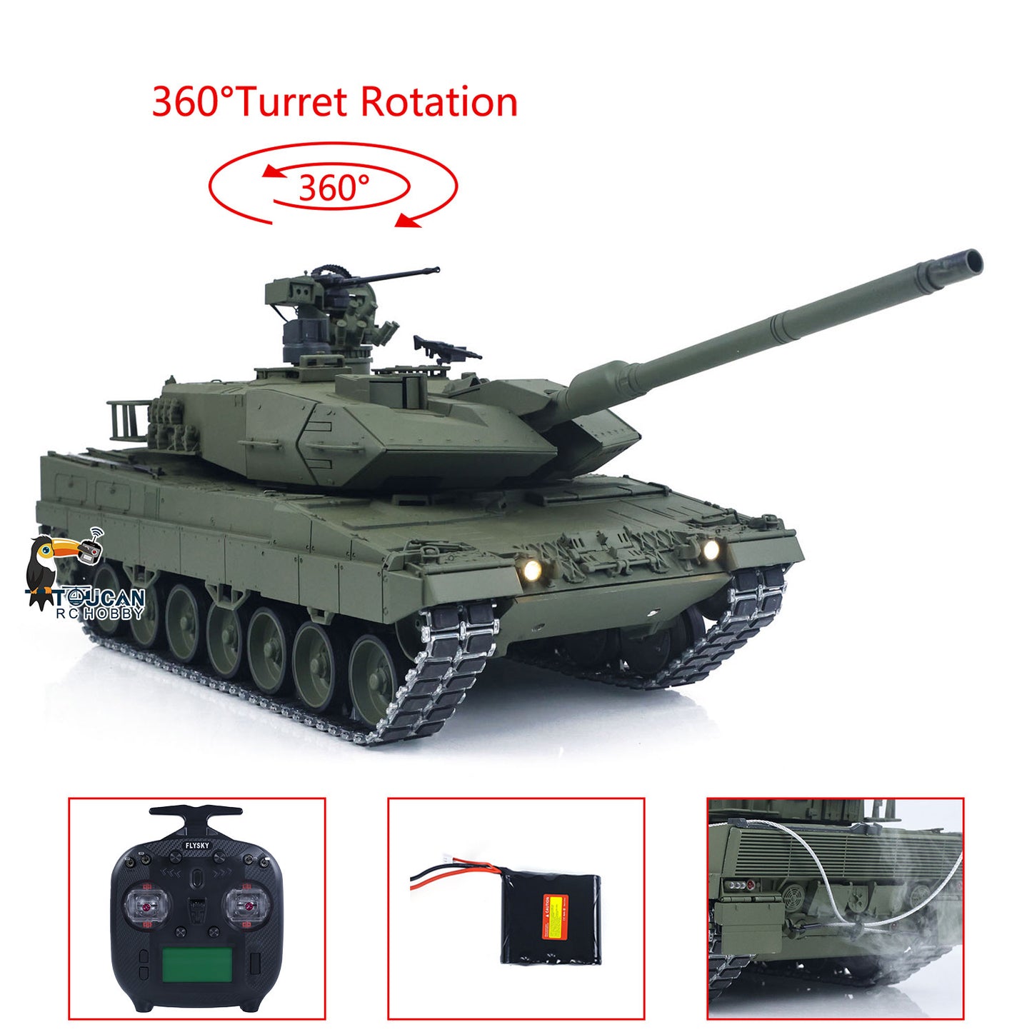 1/16 TOUCAN Full‑Metal German Leopard 2A6 RC Tank with 360° Rotatable Turret
