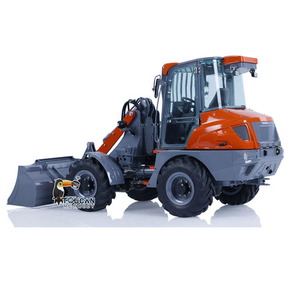 RC loader with bucket at ground level, AOUE MCL8 1/14 scale model, ready to use with full electronic system
