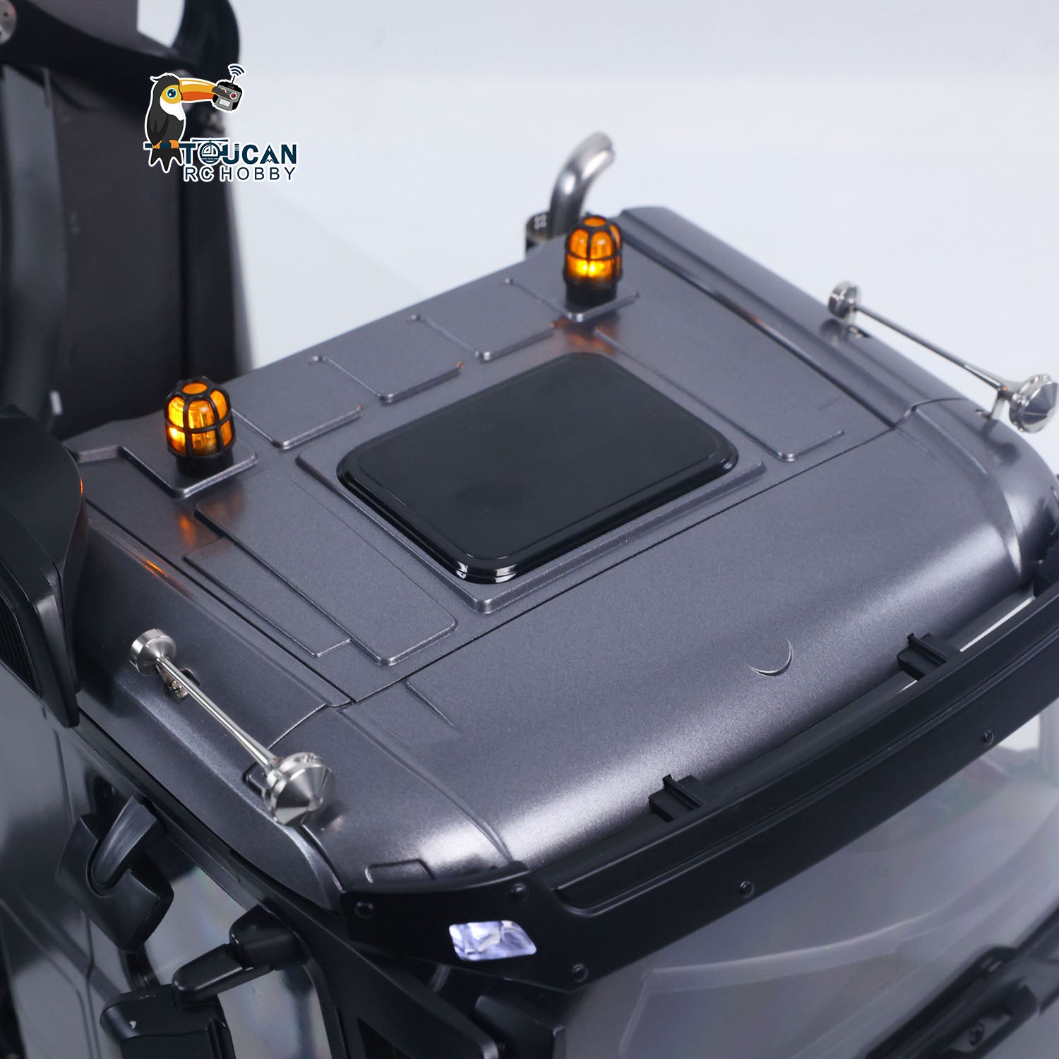 RC tractor model pre installed with full light kit and realistic engine sound simulation
