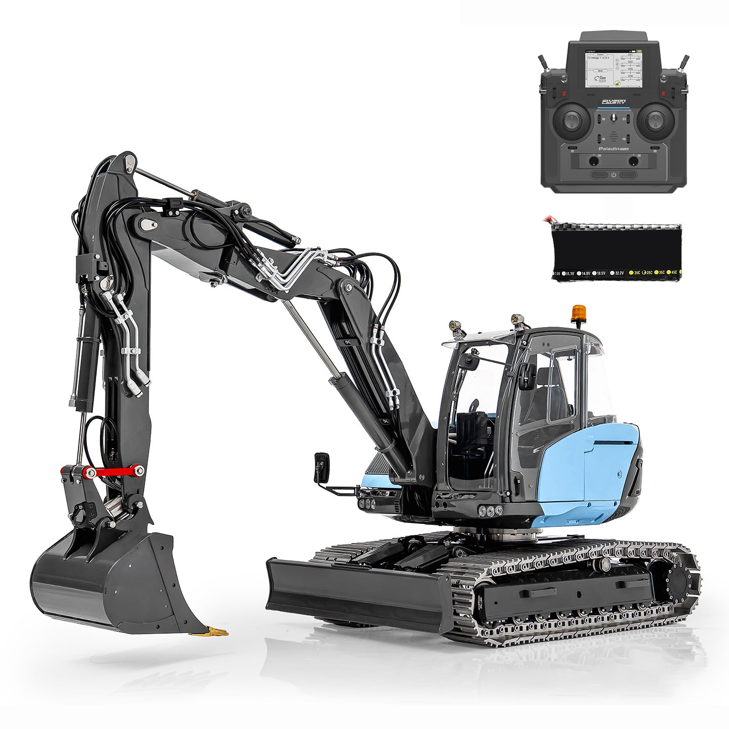 RC hydraulic excavator LS model MC15 1/14 scale, 4-section arm, metal track, dual-pump 9-way valve hydraulic system, sound and light group
