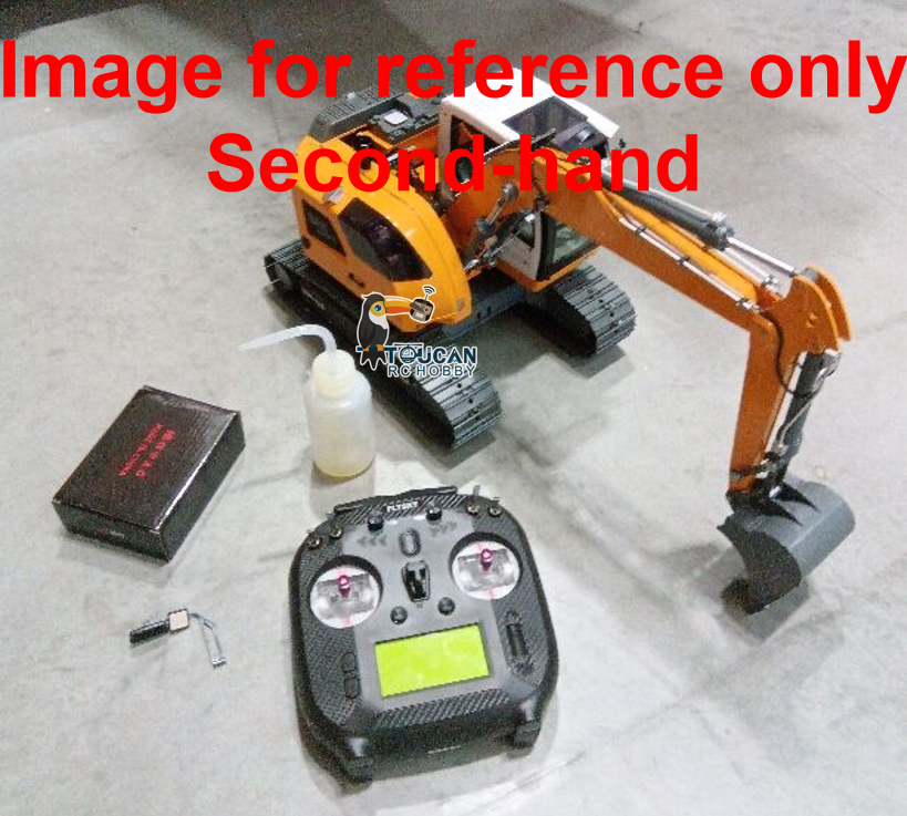 Used 1/14 scale metal RC hydraulic excavator R920 JDM‑208 remote control digger with sound, ST8 radio, lights and 3‑way valve, US stock free shipping