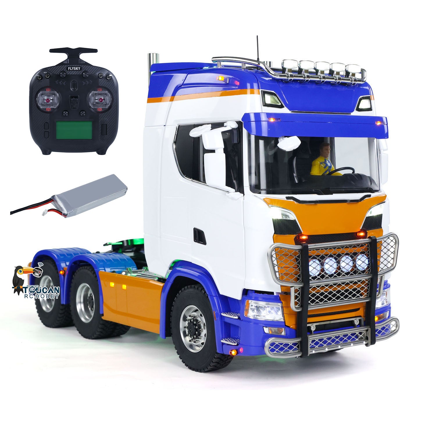 RC heavy duty tractor truck Scania 770S 6x6 1:14 scale, assembled finished model with all decorative lights smoke sound system