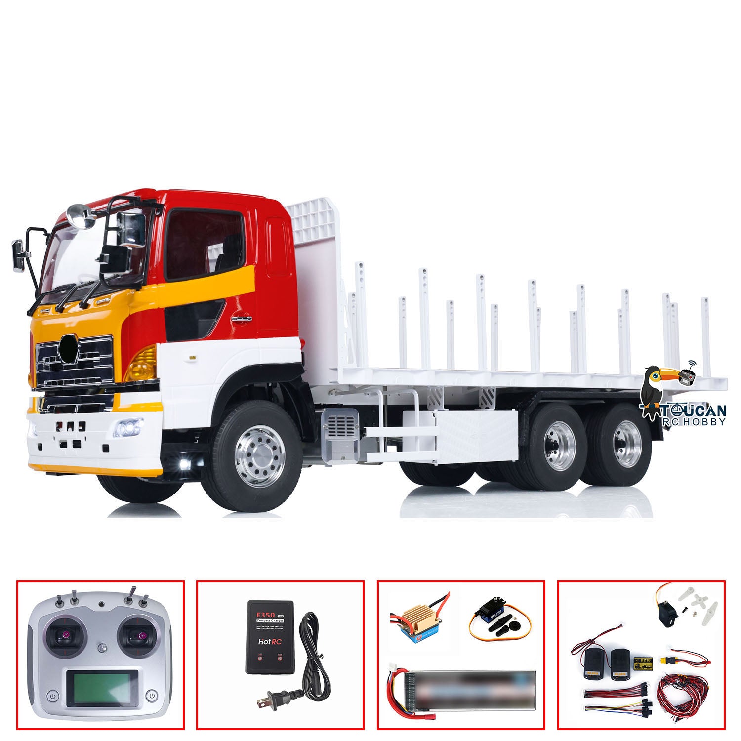 LESU 1/14 6*4 RC Timber Truck Metal Remote Control Flatbed Lorry Trailer
