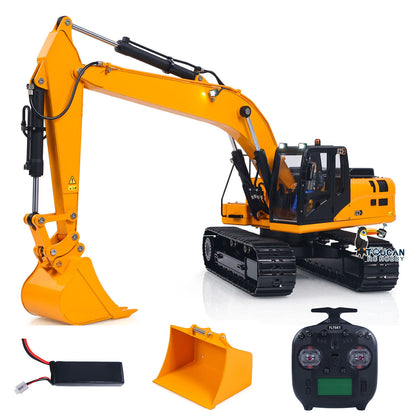 Metal tracked remote control excavator CAT 323GX 1/12, motor ESC servo, LED lights, sound system, dual buckets and manual quick‑release coupler
