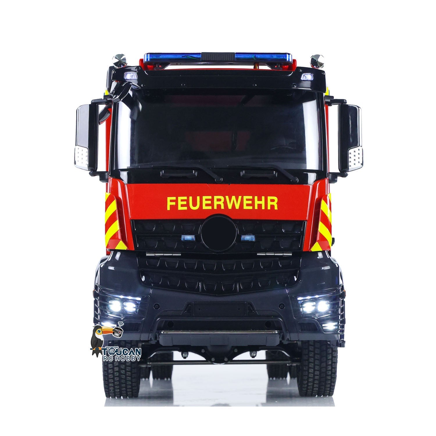 RC water spray fire truck 1/14 PS0015, factory pre‑assembled, painted with German text marking
