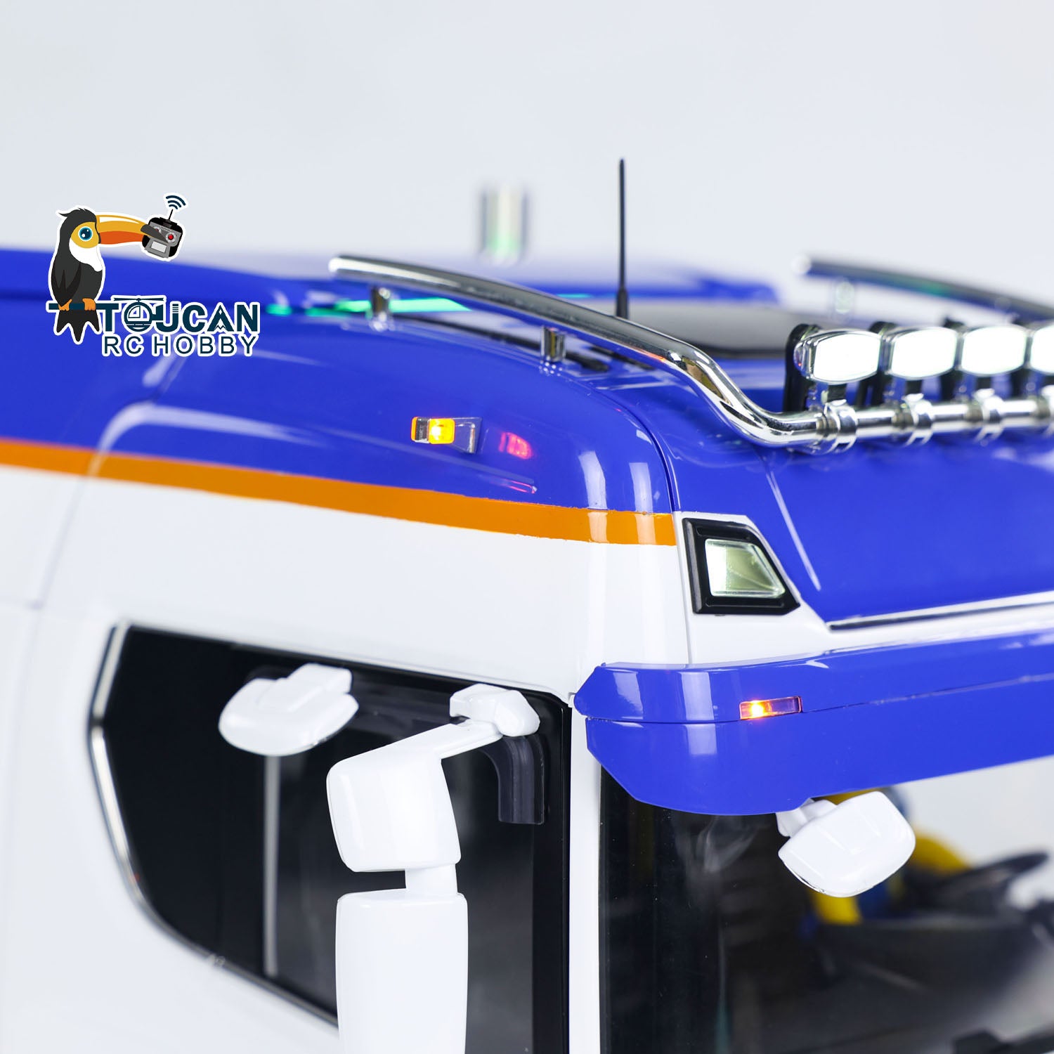 Finished assembled 1:14 Scania 770S 6x6 RC model, heavy tractor truck with multi-color decorative lights and smoke effect
