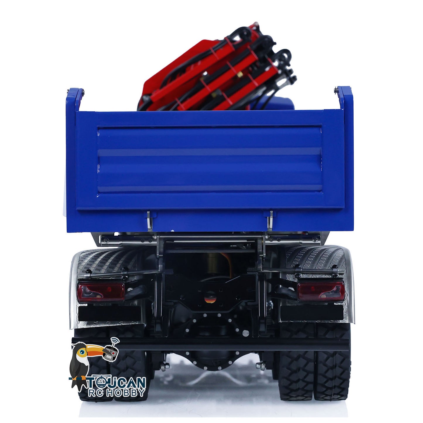 Remote control dump truck chassis crane model equipped with independent light and sound group
