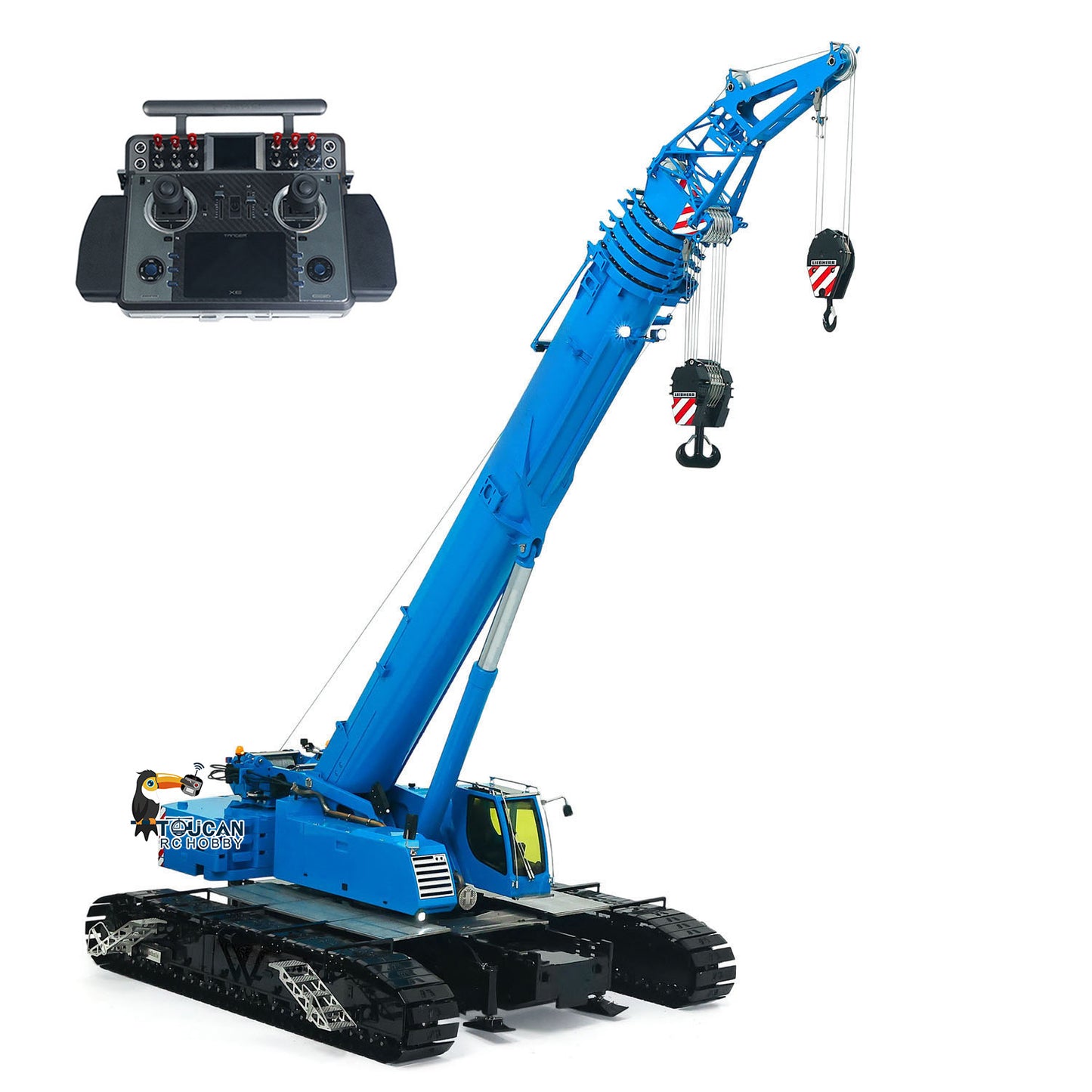 RC tracked crane equipped with motor ESC servo light group sound module and XE remote transmitter
