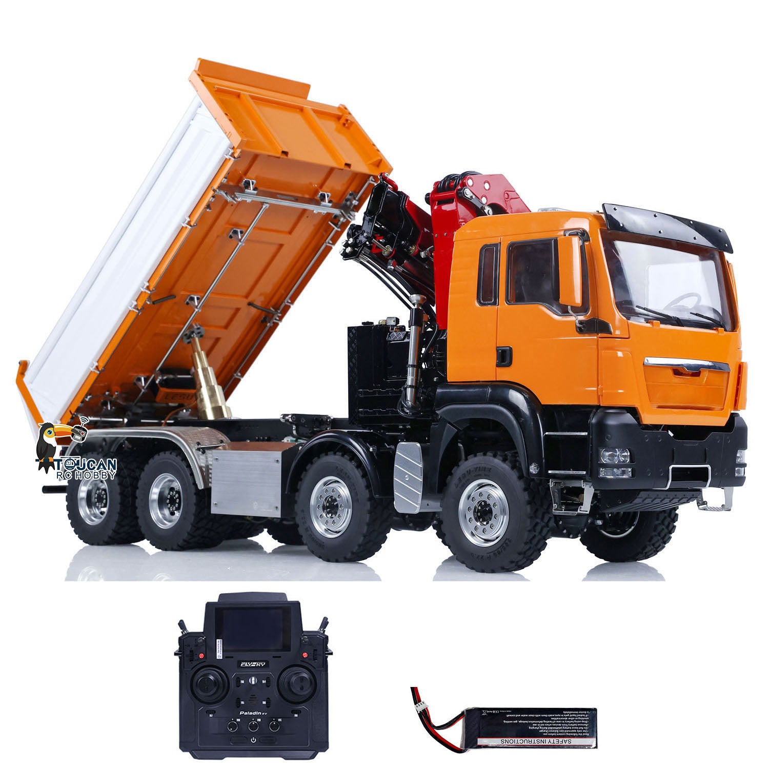 RC tipper truck equipped with strip warning light group sound module motor ESC and servo
