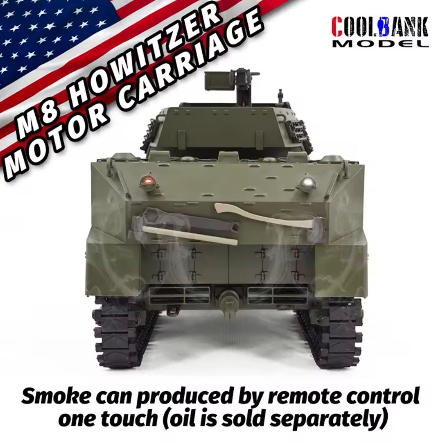 US Stock 1/16 CoolBank RC Tank M8 HMC Scott Radio Control Battle Tank Simulation 360?? Turret Rotary Smoke Sound Lights RTR Combat Vehicle