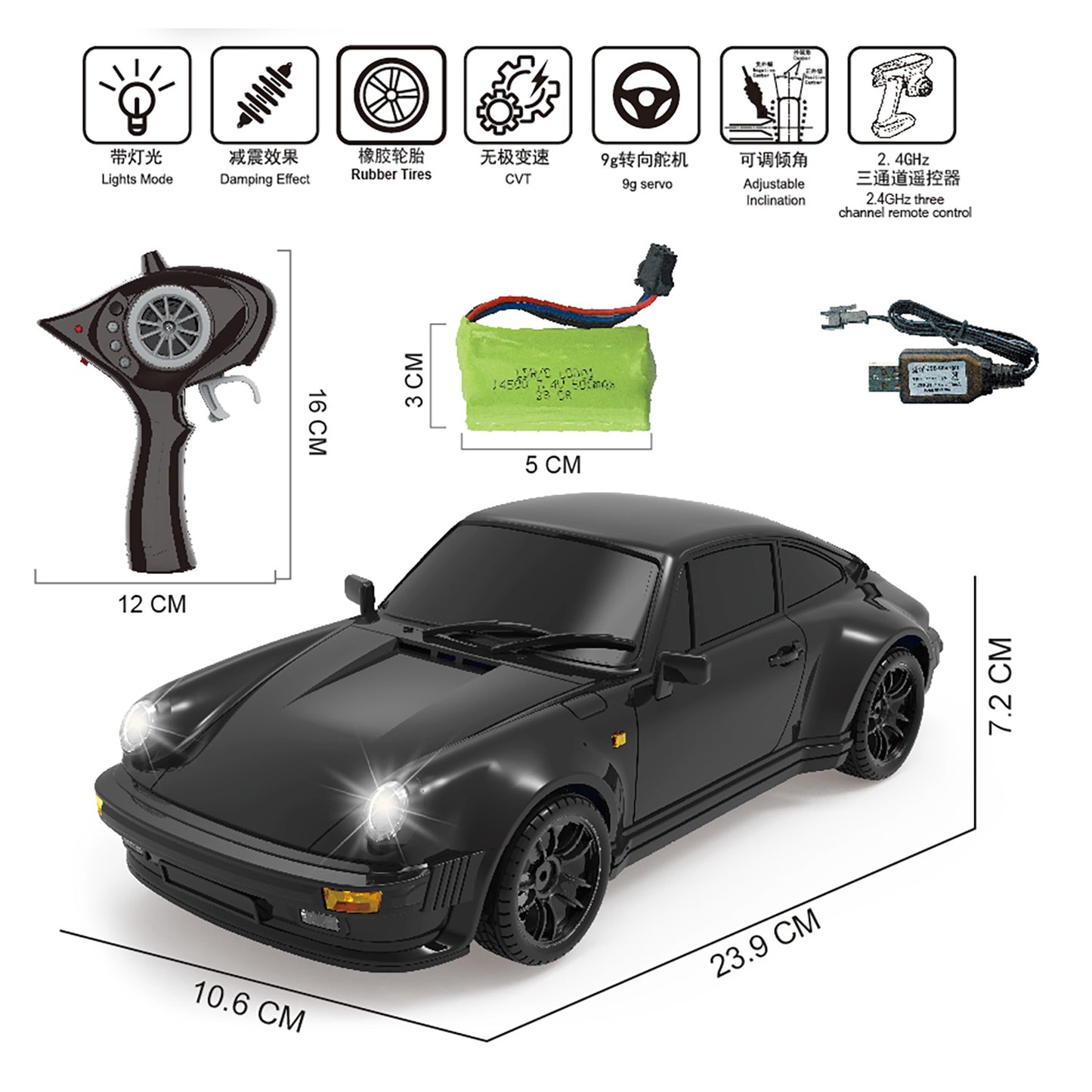 In Stock 1/18 RC Drift Car LDRC A98 Remote Control Racing Vehicles Simulation 911 LED Light Metal Shell RTR Battery 9G Servo USB Charge