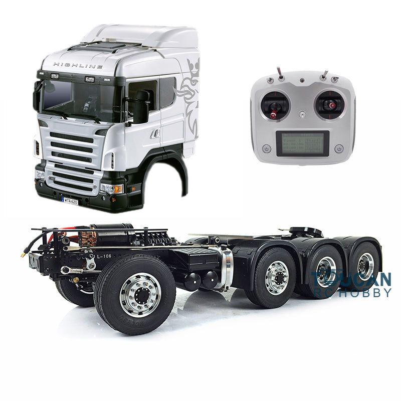 LESU 1/14 8*8 Kits Tractor Truck RC Metal Chassis W/ Servo 540 Power Motor Cabin Roof ABS Cabin Parts Set FS i6S with iA10B