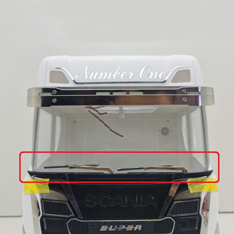 Degree Front Wheel Eyebrow LED Light Or Electric Metal Windscreen Wiper Wash for 1/14 Tamiye 770S 56368 RC Tractor Truck Car