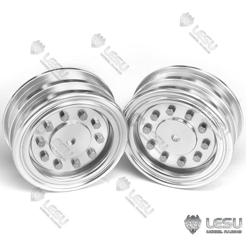 1Pairs 2pc Rubber Rear Front Wheel Tyre Metal Wheel Hubs Caps for 1/14 LESU RC Hydraulic Construction forklift Model Car DIY Truck