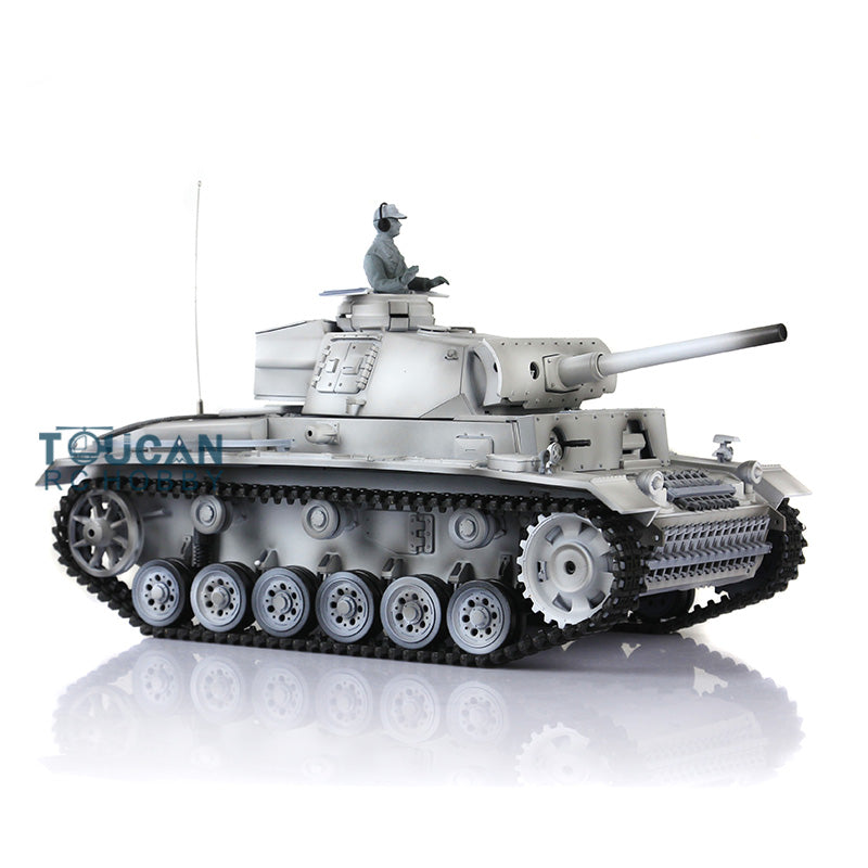 Henglong 1/16 RC Tank 7.0 Plastic Panzer III L 3848 Remote Control Tank w/ 360Degrees Rotating Turret FPV Steel Gearbox Smoking