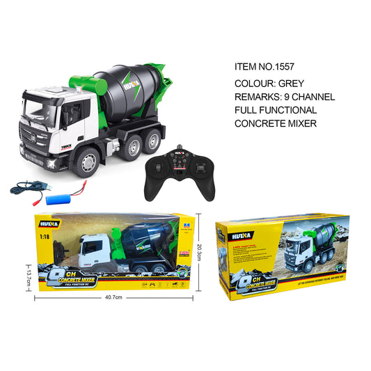 HUINA 1/18 2.4Ghz 9 Channels RC Concrete Car Mixer Truck Ready To Run 1557 Model Tractor Toy Light 500MAH Battery Boys Girls Gifts