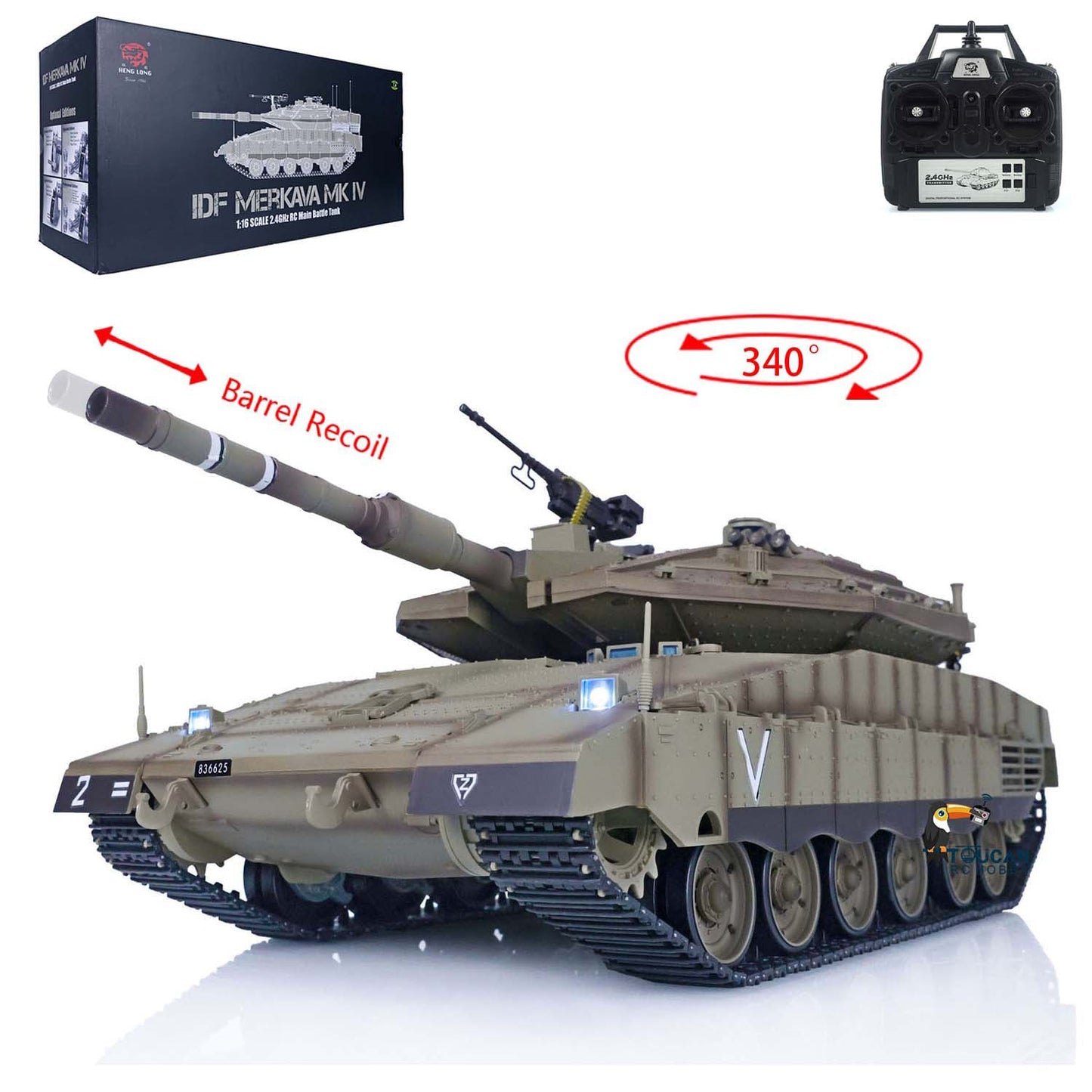 Henglong RC Tank TK7.0 IDF Merkava MK IV RC Main Battle Tank Infrared Combating Turret Rotation Standard Edition 3958-1