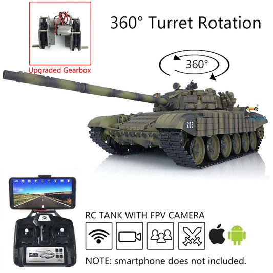 Henglong Remote Control Tank Military 1/16 TK7.0 T72 Battle Tank Installed FPV Steel Gearbox Tracks Stimulated Sounds Light