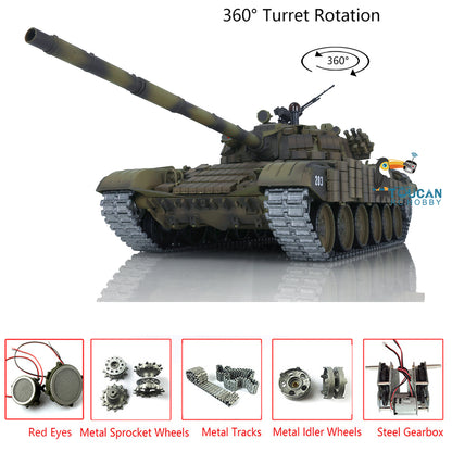 Remote Control Henglong Soviet T72 RC RTR Tank 1:16 Scale 7.0 3939 360 Turret Red Eyes Armor Simulated Military War Trucks