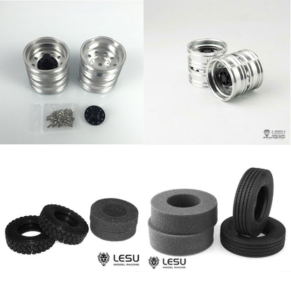 LESU Rear Wheels Powered Metal Hub Rubber Tires for Model 1/14 RC Trailer Tractor Truck Tamiya DIY Replacement Parts
