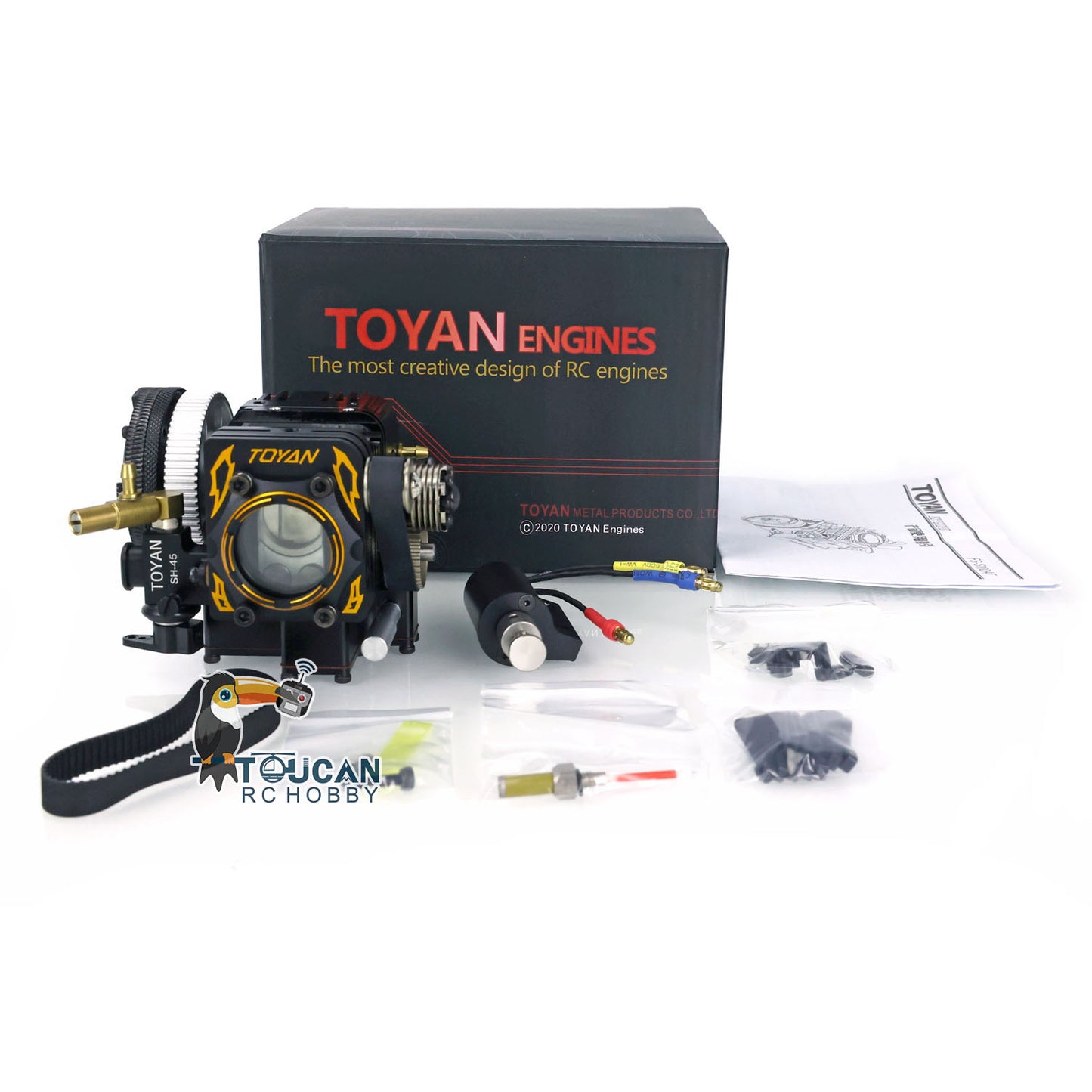 TOYAN FS-S100AT Gasoline Engine Single Cylinder 4 Strokes Mini Model for RC Car Air Cooling S100AT Motor Fan Blades Spark Plug