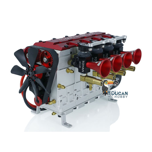 TOYAN 4 Cylinders 4 Strokes Mini Methanol Engine Desktop Model Air Cooling Water Cooling L400W Motor Fan Blade Timing Belt 3.5cc*4