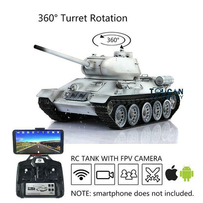 Henglong FPV 1/16 7.0 Soviet T34-85 360Degrees Turret RTR RC Tank 3909 Model Barrel Recoil Metal Tracks Wheels Sound Smoke