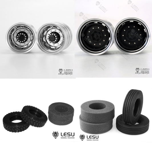 LESU Metal Rear Wheel Hub Rubber Tires for 1/14 TAMIYA FH12 FH16 RC Tractor Truck Axle Hex Remote Controlled Dumper Trailer