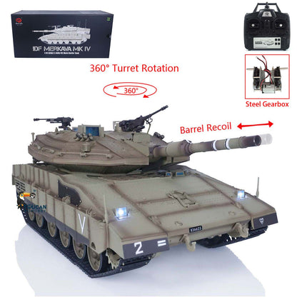 1/16 Heng Long RC Tank 3958 IDF Merkava MK IV Metal Driving Gearbox 360?? Rotating Barrel Recoil Tanks Model