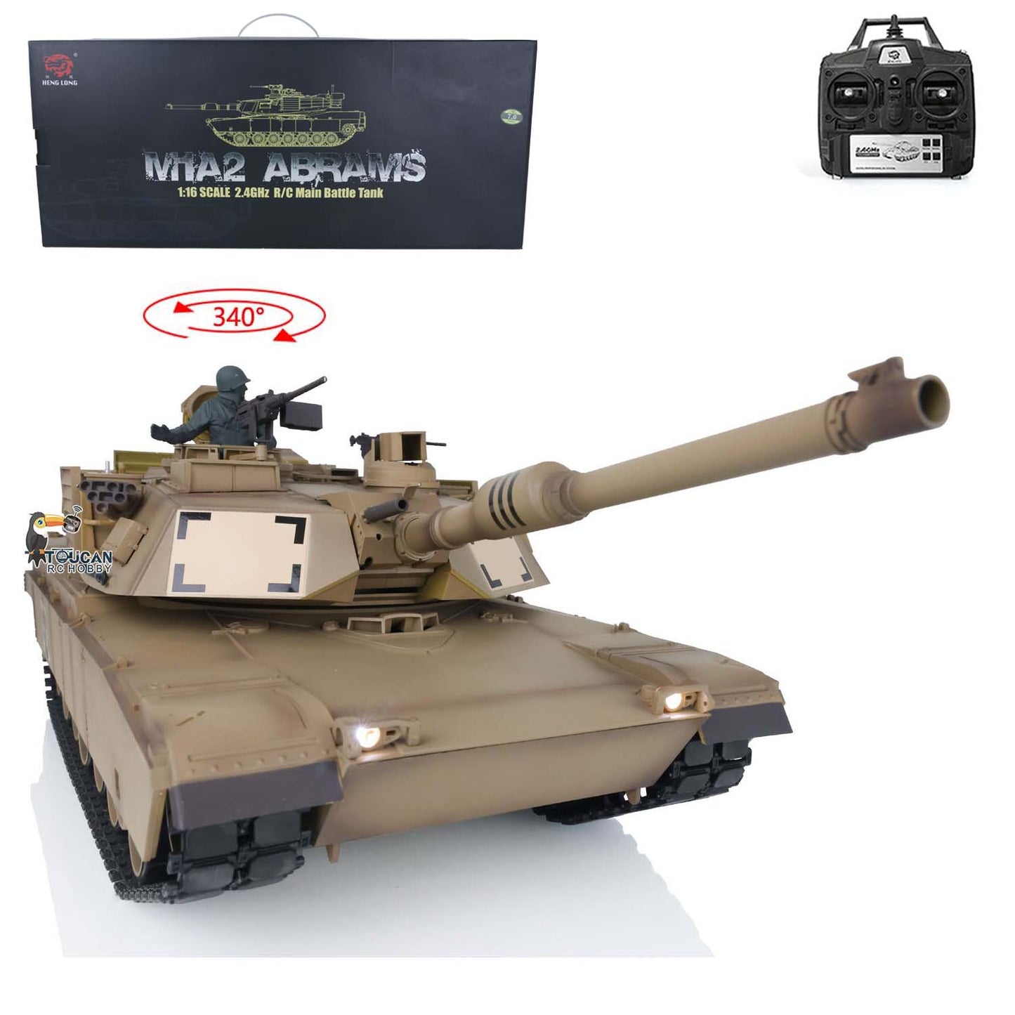 US STOCK 2.4Ghz Henglong 1:16 Scale 7.0 Plastic Version M1A2 Abrams RTR RC Tank 3918 Model BB Infrared Battery USB Charger