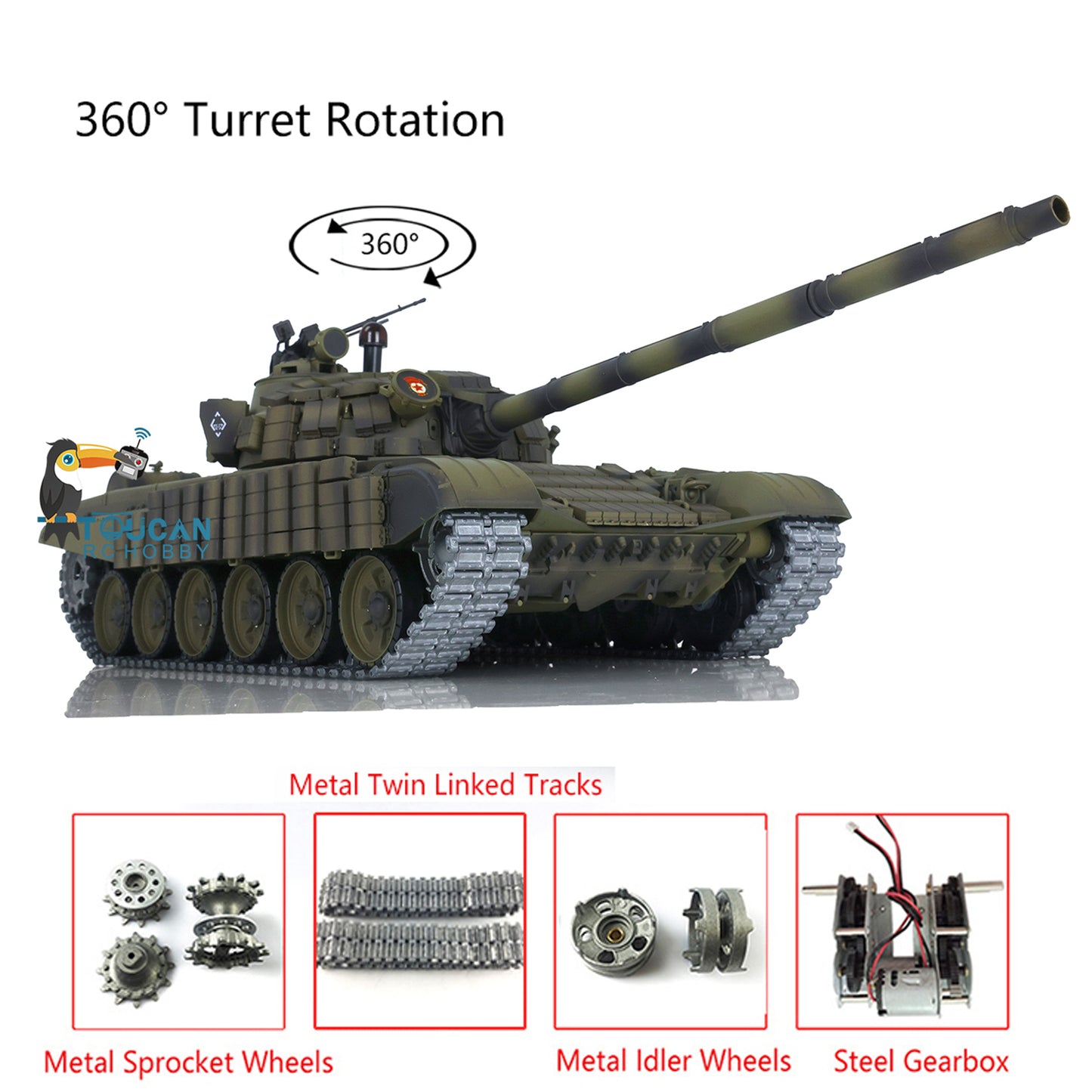 Military Vehicle Henglong T72 Military RC Tank 1:16 Scale 7.0 Remote Control Tank 360 Rotation Turret Metal Tracks Upgraded